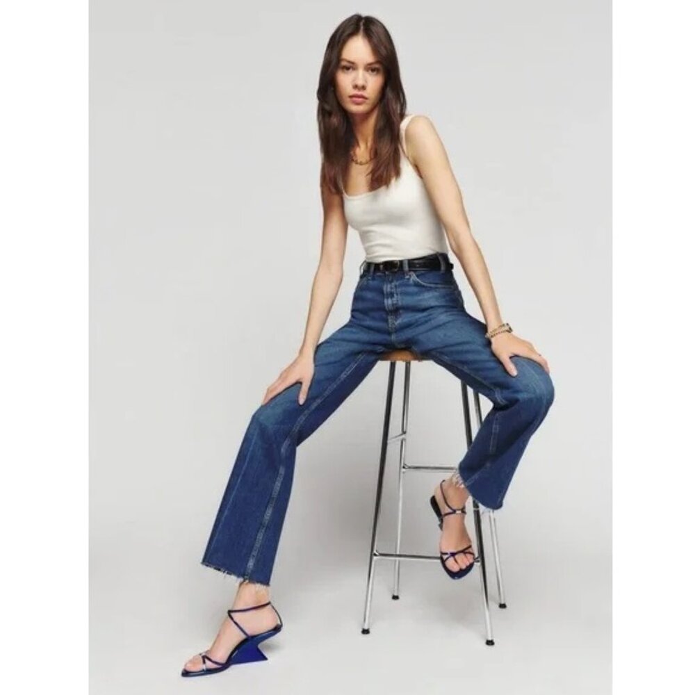 Reformation Hill Mid Rise Kick Flare Jeans 30" / Size 29 / Araceli Blue Relaxed - Picture 3 of 11